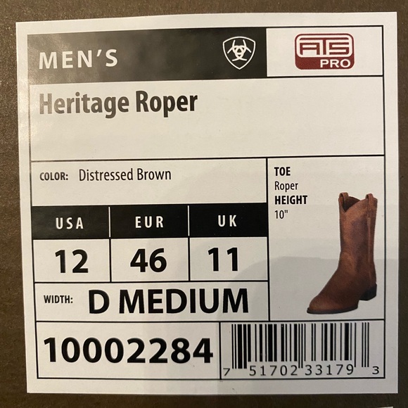 ARIAT Men’s Distressed Brown Leather Heritage Roper Cowboy Boots - Picture 4 of 6